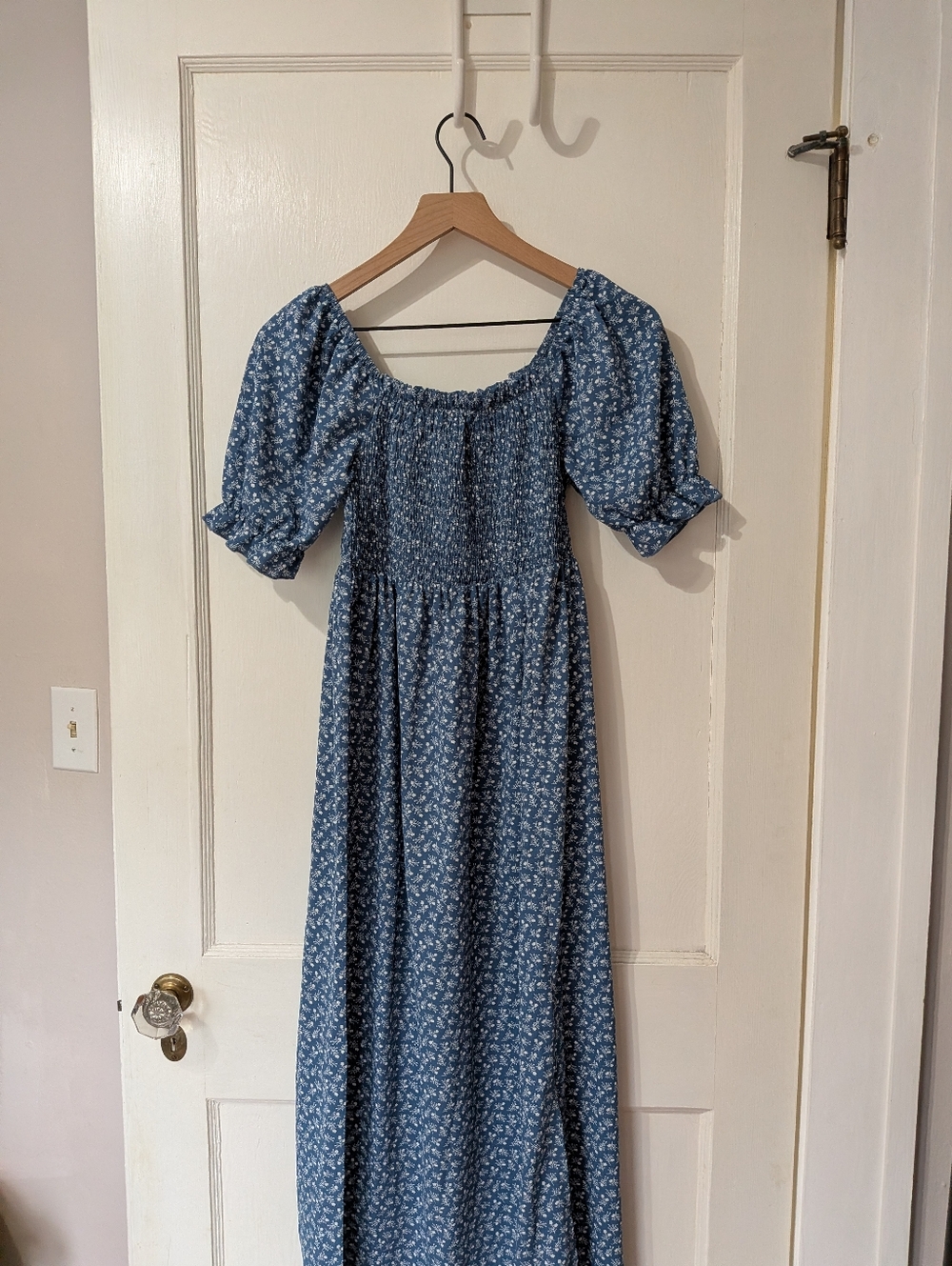 Blue Floral Smocked Maxi Dress M